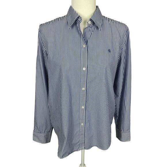 Lauren Ralph Lauren LRL Non Iron Cotton Striped Button Up Shirt Women's Large - Picture 1 of 16